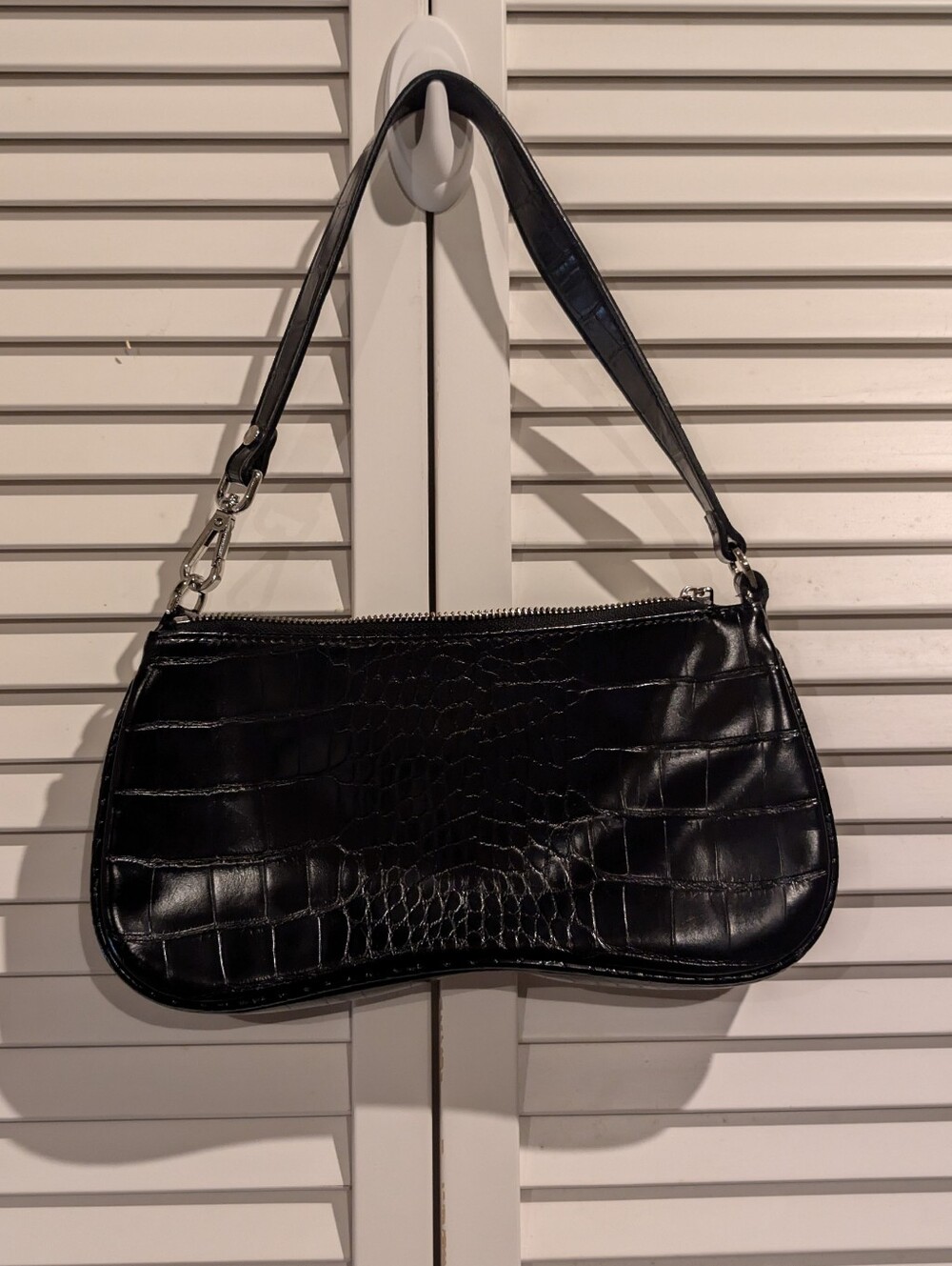 JW PEI Black Croc Embossed Baguette Shoulder Bag Y2K